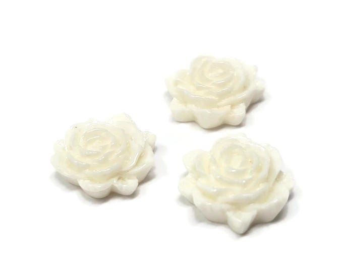 White Rose Cabochon - 13mm x 13mm x 5mm - 10 25 50 100 pieces - bulk plastic flower - craft roses
