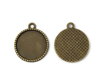Antique Bronze Bezel with 16mm Tray - blank grid back cabochon setting - fits 16mm cabochons - 100 50 25 10 5 - pendant tray with teeth edge