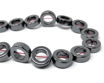 Gunmetal Black Hematite 12mm x 4mm ring or donut bead - 34 beads - Whole Strand - Non Magnetic