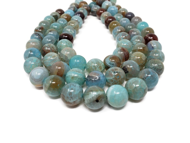 Blue and Brown Agate Sky Blue Cracked 14mm Round Bead Etsy
