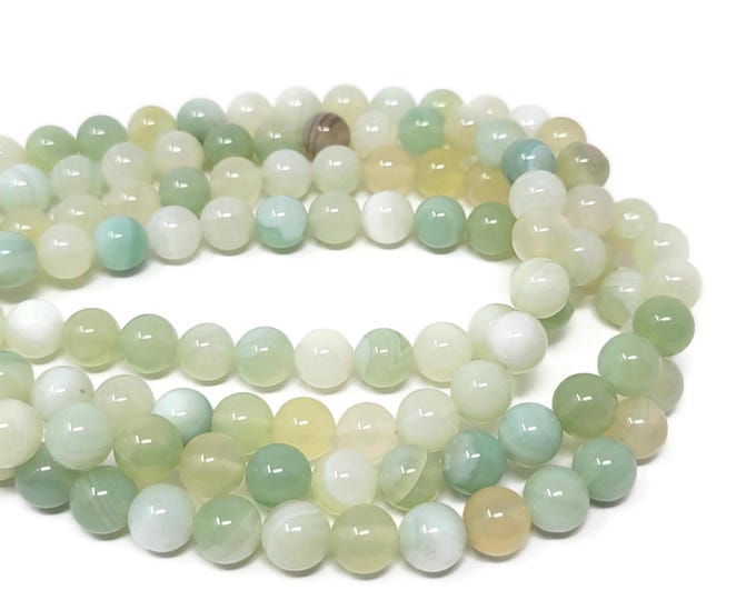Lemon Lime Striped Agate Beads - 8mm Round, Colorful Stone Strand