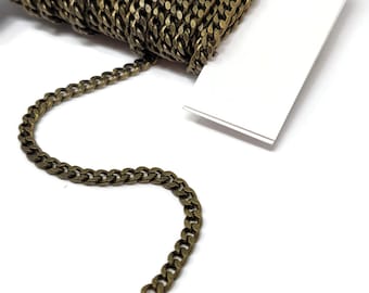 Antique Bronze Flat Curb Chain - 4x3mm links - bulk unfinished iron unsoldered twisted curb - 1m 3m 5m 10m length
