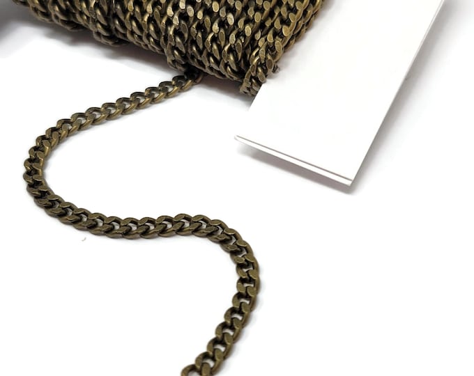 Antique Bronze Flat Curb Chain - 4x3mm links - bulk unfinished iron unsoldered twisted curb - 1m 3m 5m 10m length
