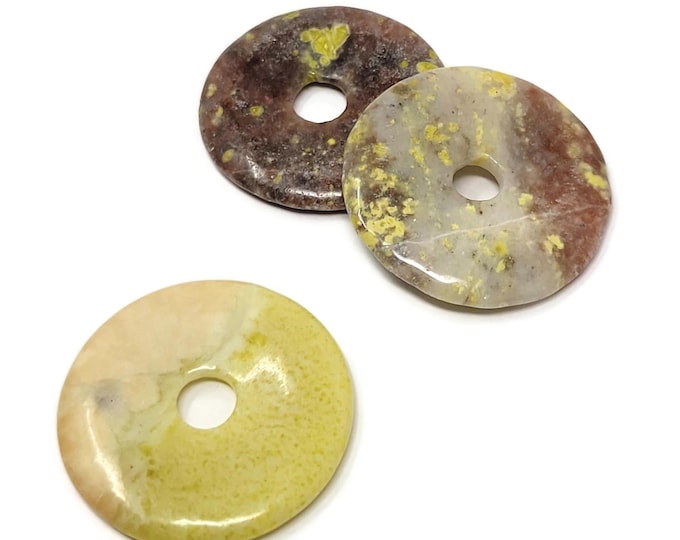 Three Stone Donut Focal Beads - 34mm by 4mm with 7mm Hole - 3 pieces large pi stone set