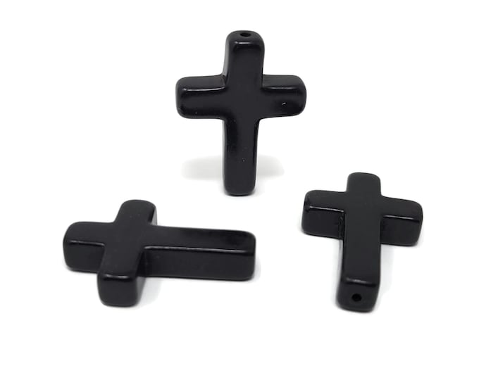 Black Cross Bead - 30mm by 20mm by 6mm - Drilled Lengthwise - DIY synthetic turquoise focal charm