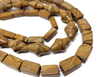 Brown Wood Grain Jasper Three Strand Bead Set - 64 beads - bicone and rectangle shapes