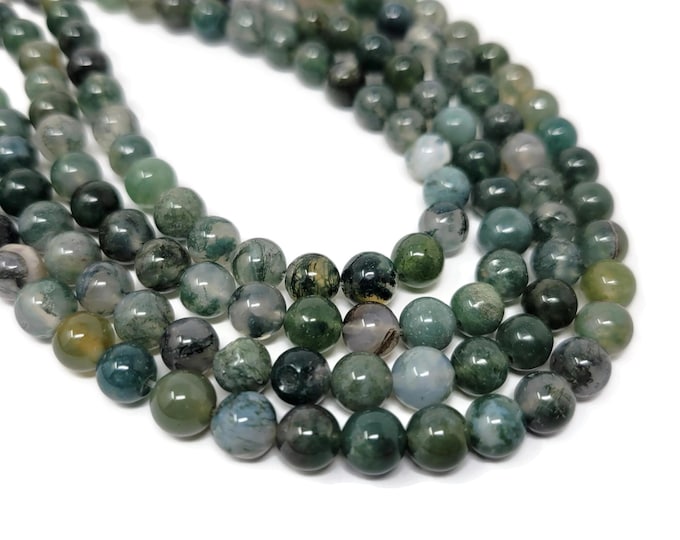 Green Moss Agate 6.5mm Round Bead - 62 beads - whole strand - shades of green stone