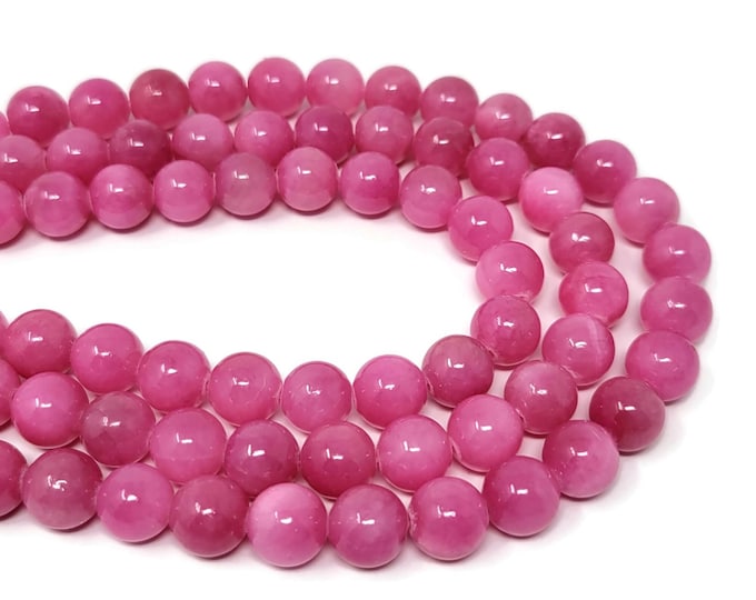 Pink Mountain Jade 10mm Round Bead - Whole Strand - 39 beads - shades of pink dyed marble -  Rose Mashan jade