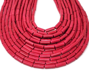Dark Pink Howlite Tube Cylinder or Column Bead - 13mm by 4mm - 29 beads - whole strand synthetic turquoise