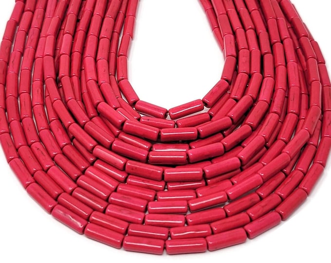 Dark Pink Howlite Tube Cylinder or Column Bead - 13mm by 4mm - 29 beads - whole strand synthetic turquoise