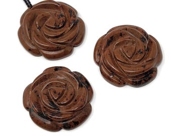 Mahogany Jasper Carved Rose - 30mm - top-drilled flower necklace pendant