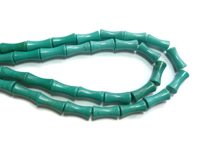 hourglass 27 beads 15mm x 7mm Full Strand tube dog bone teal Turquoise Magnesite Bamboo Bead blue