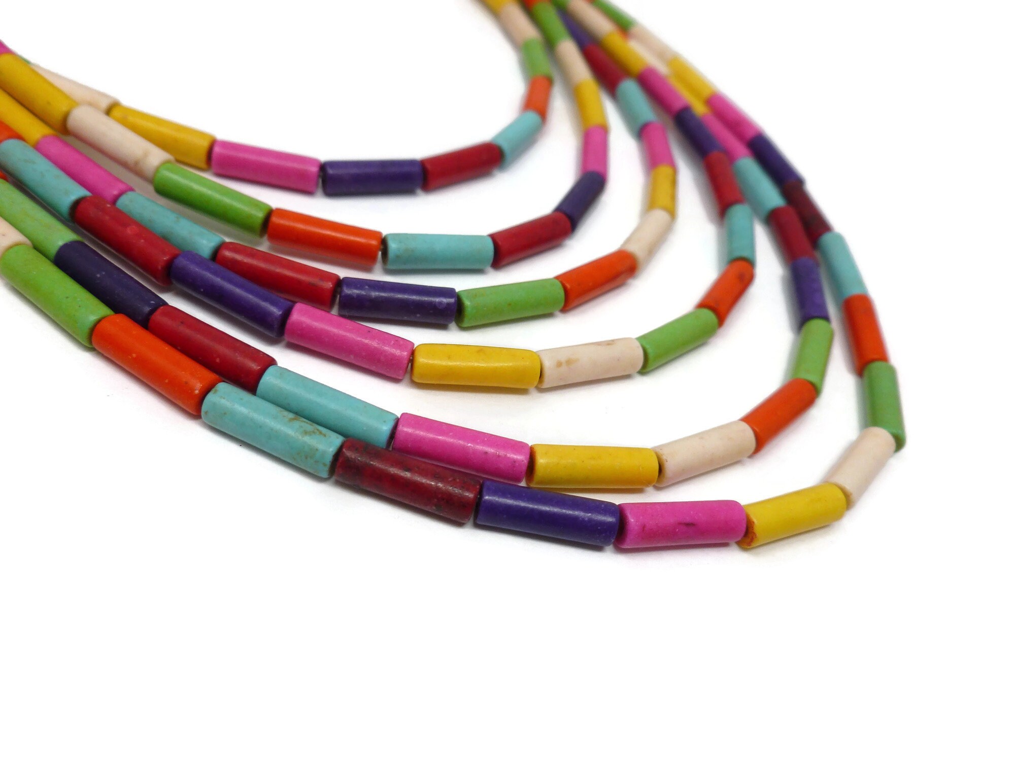 Rainbow Howlite Column Tube Bead 13mm x 4mm 31 beads Whole Strand Mixed Color Mix