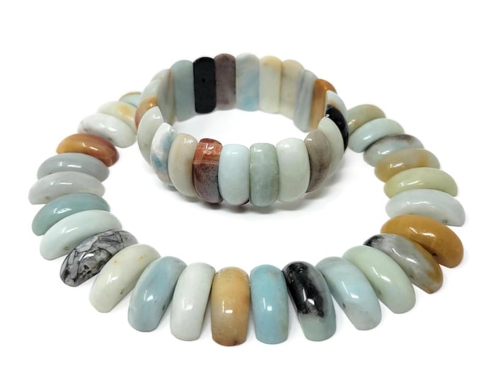 Flower Amazonite Double Drilled Half Moon Bead for Stretch Cuff Bracelet - 25mm by 9mm by 8mm - Colorful Stone - 9" strand - 25 beads