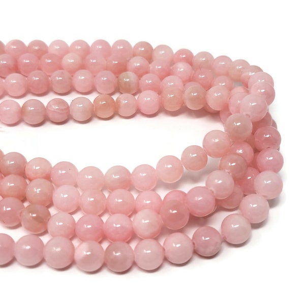Pink Mountain Jade 8mm Round Bead - 50 beads - Whole Strand - pink rose - marble - soft pastel pink mashan jade