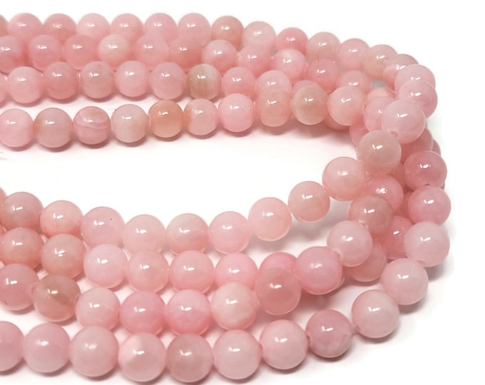 Pink Mountain Jade 8mm Round Bead - 50 beads - Whole Strand - pink rose - marble - soft pastel pink mashan jade