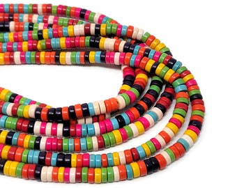 Rainbow Heishi Bead - 6x3mm - around 148 beads - Mixed Color Tube or Cylinder synthetic turquoise - Whole Strand - colorful variety