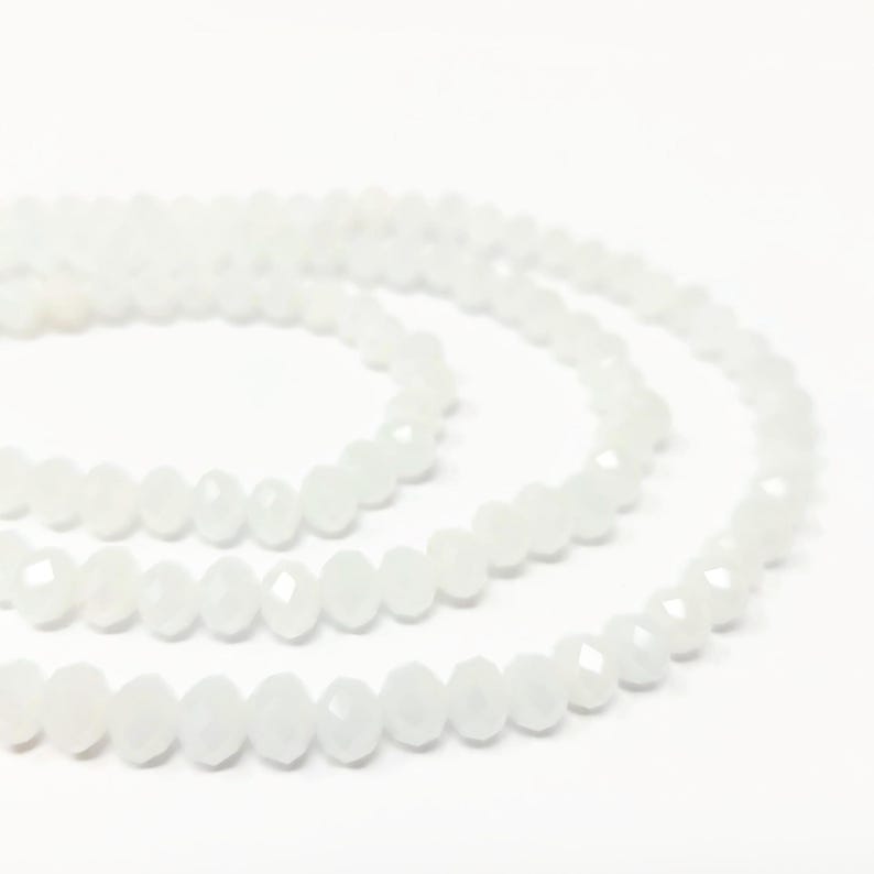 White Faceted Glass Rondelle Bead - 6x4.5mm - about 100 Beads - whole strand - cut glass abacus image 5