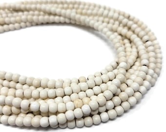 Bone White 4mm Round Bead - 103 beads - whole strand - ivory synthetic turquoise