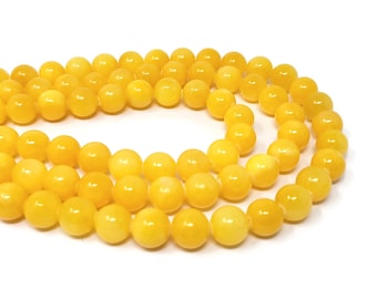 Apricot Yellow Mountain Jade 12mm Round Bead - 33 beads - Whole Strand - Mashan - mustard gold marigold dandelion - dyed yellow marble