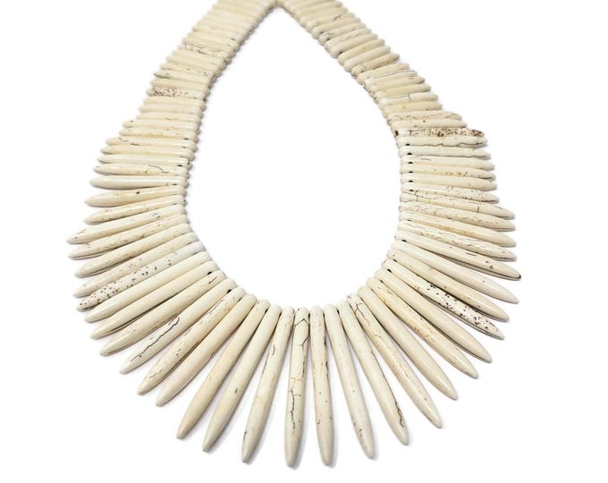 Bone White Graduated Spike Needle Stick Bead - 25mm to 48mm by 4.5mm - spike collar - 87 beads - ivory synthetic turquoise tusk dagger