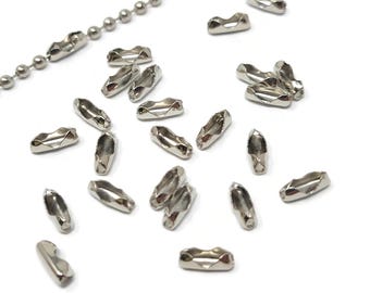 Silver Ball Chain Connector - bulk metal ends for 2mm to 2.4mm ball chain