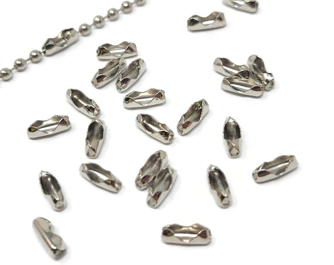 Silver Ball Chain Connector - bulk metal ends for 2mm to 2.4mm ball chain