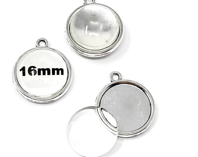 Antique Silver Bezel with 16mm Tray - Two-Sided Cabochon Setting - Tibetan Silver Style Blank - 22mm by 19mm by 3mm - 100 50 25 10 5 Blanks