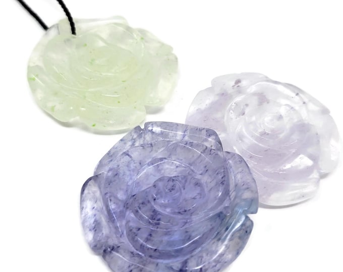 Carved Rose Glass Pendant: 35mm Flower Bead, Top Drilled (blue, lavender, or lime)