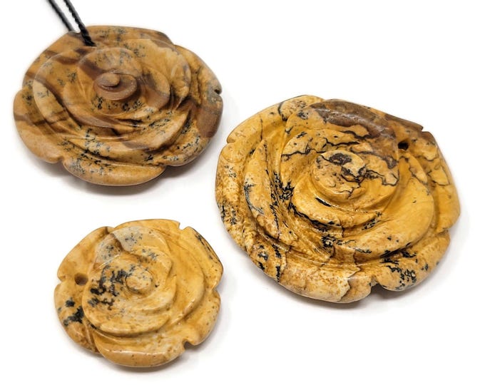 Picture Jasper Carved Rose : top drilled stone pendant, 40mm, 35mm, 25mm
