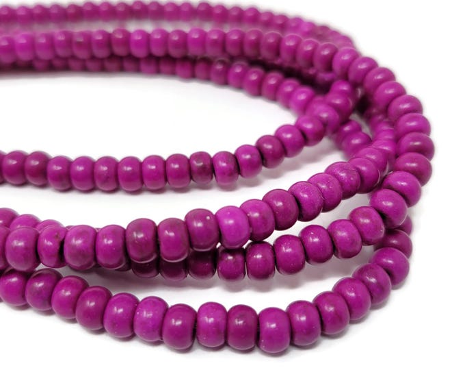 Magenta Rondelle Bead - 6x4mm - 94 beads - whole strand - red violet synthetic turquoise abacus