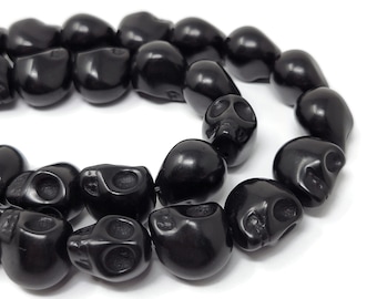 Large Black Skull Beads - 18mm by 17mm by 14mm - 22 beads - Whole Strand - synthetic turquoise skulls