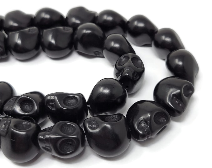 Large Black Skull Beads - 18mm by 17mm by 14mm - 22 beads - Whole Strand - synthetic turquoise skulls