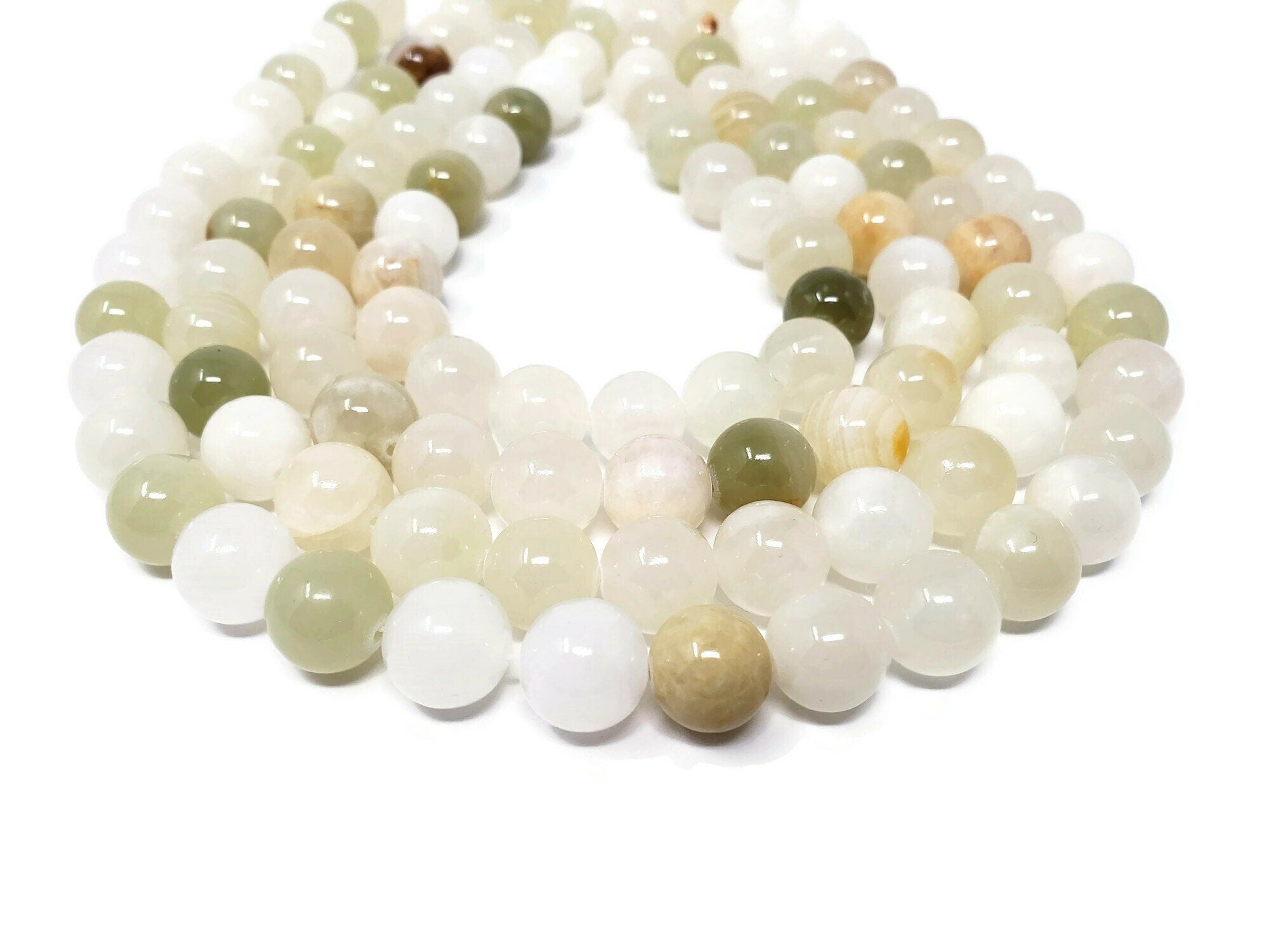 White Onyx / Tridacna Imitation Beads, Glass, Round, 4mm 6mm 8mm