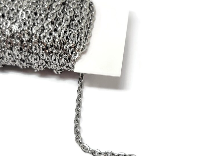 Silver Cable Chain - 304 Stainless Steel - 10 meters bulk unfinished (4x3mm links)