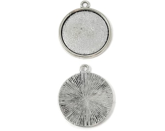 Antique Silver Bezel with 20mm Tray - blank cabochon setting with starburst back - fits 20mm cabochons