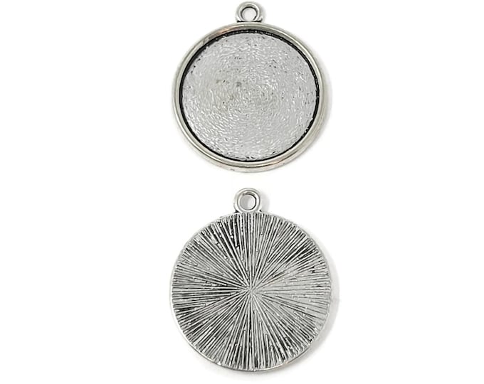 Antique Silver Bezel with 20mm Tray - blank cabochon setting with starburst back - fits 20mm cabochons