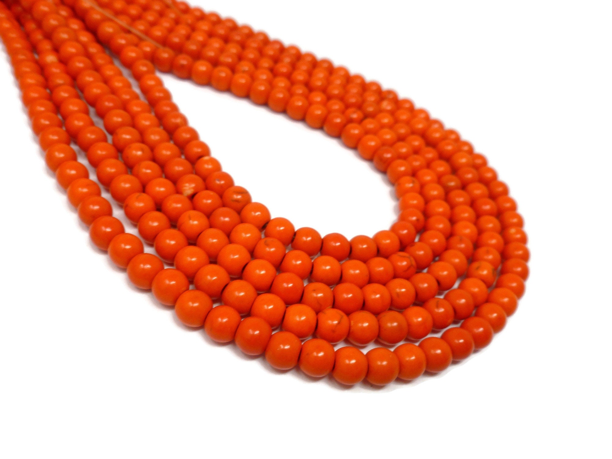 Orange Howlite 6mm Round Bead Full Strand 75 beads Bright