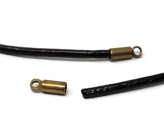 Bronze Cord Ends For 2mm Round Cord - 2mm inner diameter - 8mm by 3mm - glue on - 10 20 50 100 250 500 pieces - leather end cap
