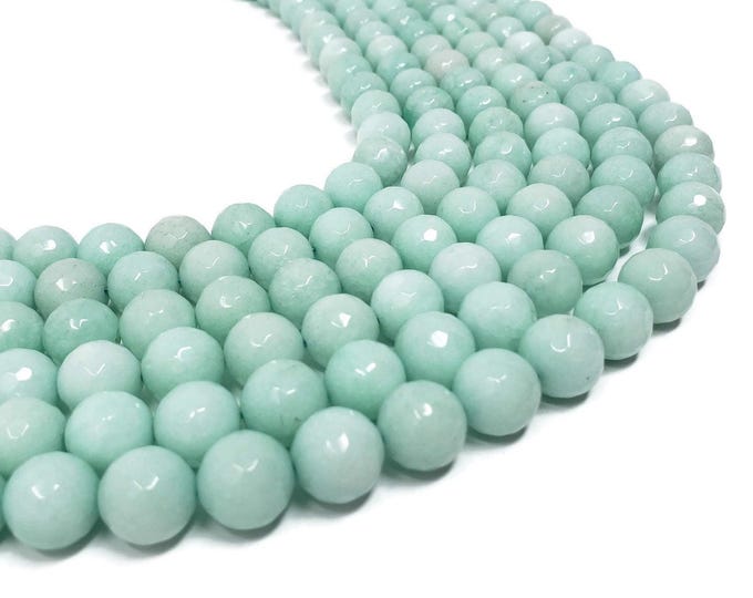 Pale Aqua Jade Faceted 12mm Round Bead - 29 beads - Whole Strand - Soft Blue Ocean - pale turquoise opaque stone