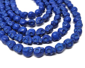 Blue Skull Bead - 10x9x8mm - 38 beads - Whole Strand - synthetic turquoise skulls