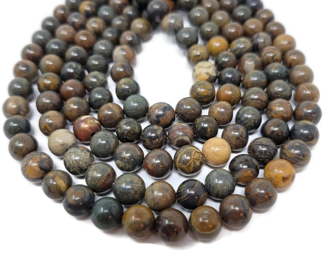Natural Ocean Jasper 8mm Round Bead - whole strand - 46 beads - neutral mixed color stone