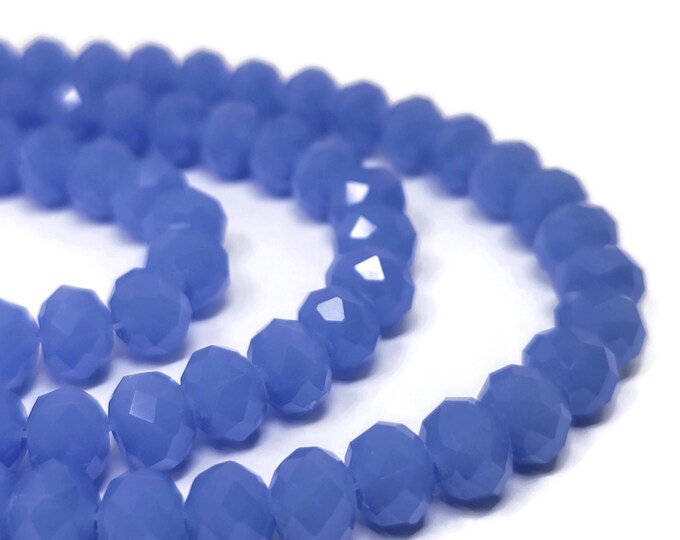 Blue Faceted Glass Abacus or Rondelle Bead - 8mm by 6mm - about 71 beads - whole strand of cornflower periwinkle blue cut glass