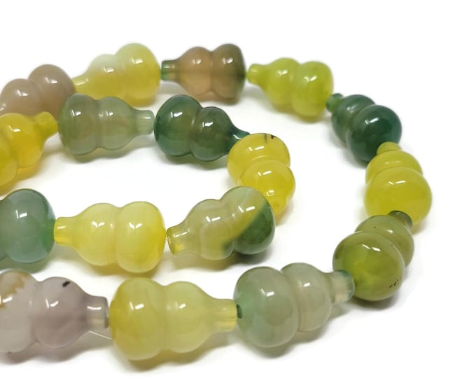 Lemon Lime Agate Carved Vase - Half Strand - Mixed Color - 10 beads - 18mm by 12mm - yellow and green agate teardrop mix