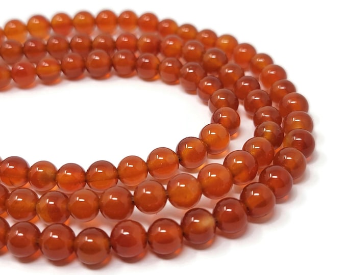 Carnelian 6mm Round Bead - Whole Strand - 62 beads - Red Agate - Orange Stone - translucent stone