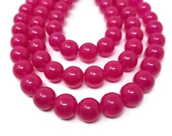 Hot Pink Glass 12mm Round Bead - whole strand - 33 beads - magenta fuchsia translucent pink bead