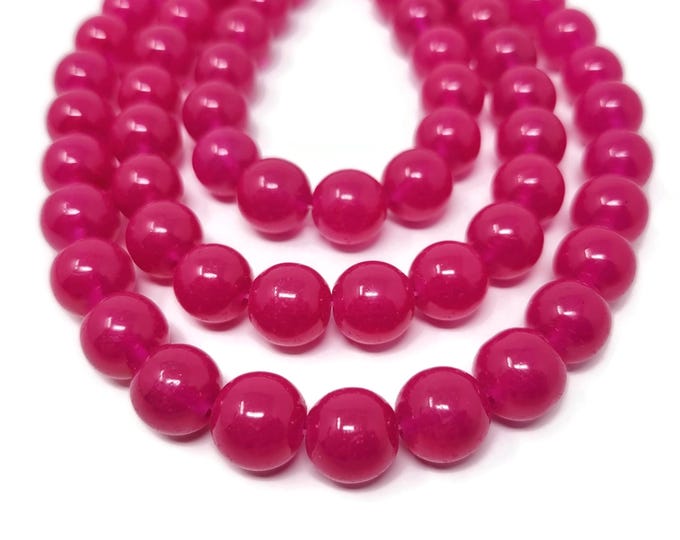 Hot Pink Glass 12mm Round Bead - whole strand - 33 beads - magenta fuchsia translucent pink bead