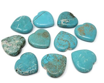 Large Blue Turquoise Heart Bead Lot - 10 Beads - 30x29x8mm - ten piece set - over 1 inch