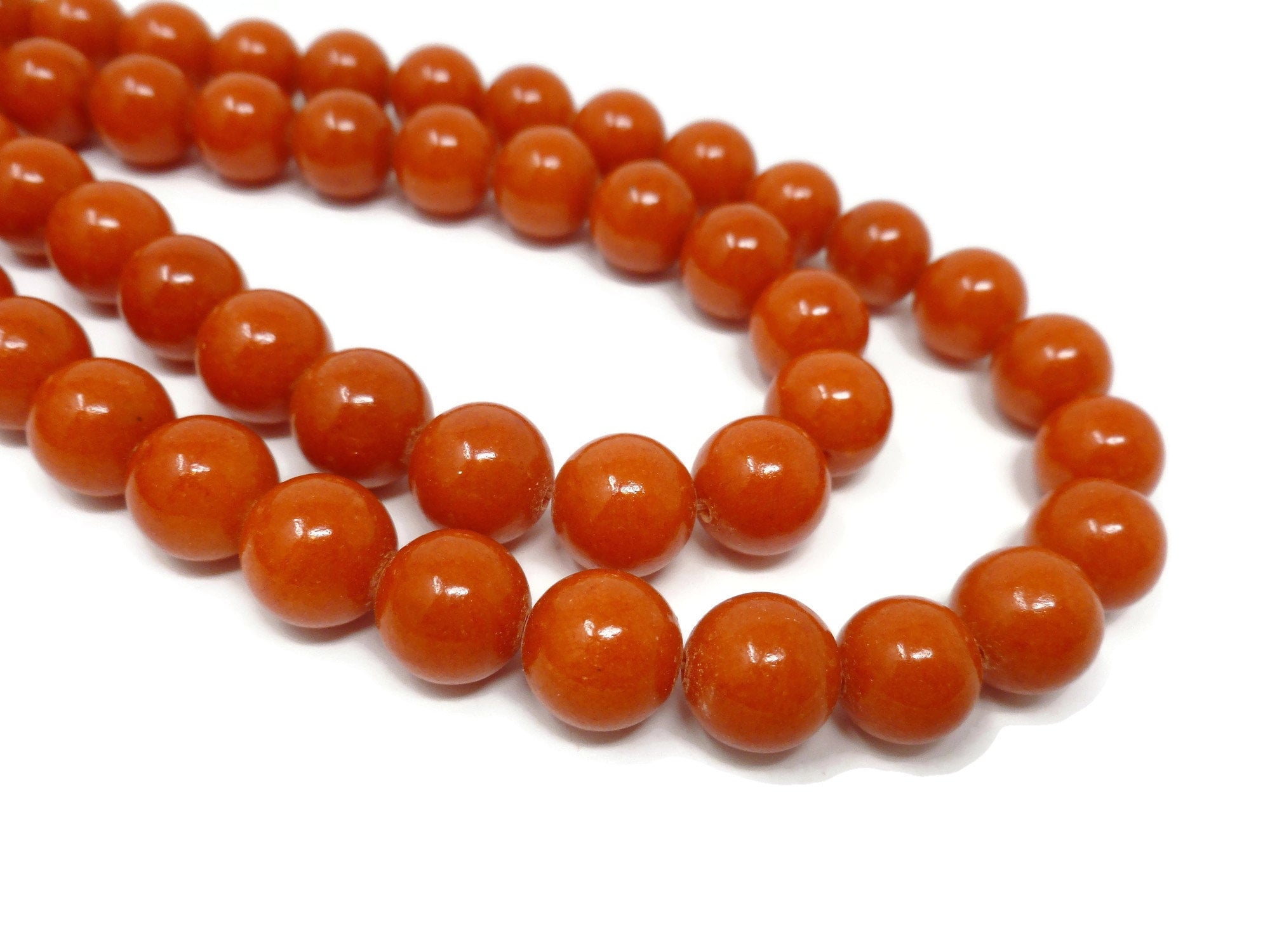 Dark Orange Mountain Jade 12mm Round Bead - Full Strand - 34 beads ...