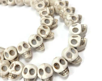 Bone White Howlite Skull Bead - Side Drilled Skulls - 13mm x 12mm x 11mm - synthetic turquoise - 38 beads - sideways drilling - whole strand